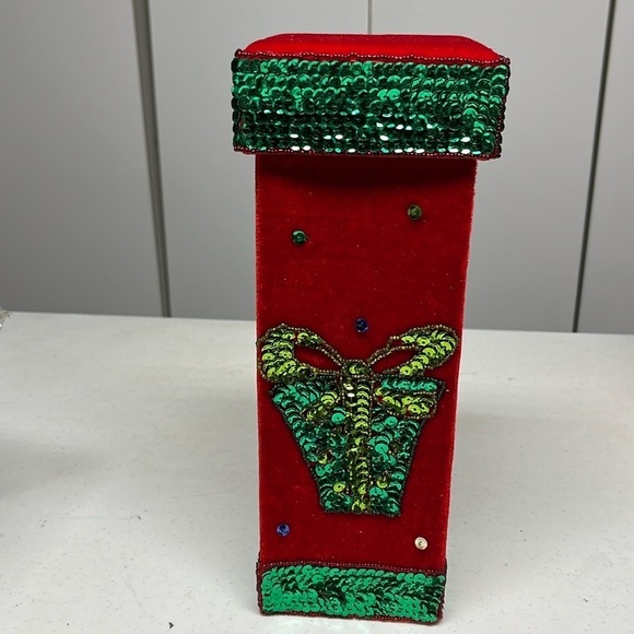 Holiday Square Sequin Wine Gift Box Vintage - Picture 1 of 10